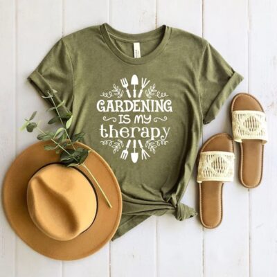 Gardener T-Shirt Cotton Tee Gardening Is My Therapy Plant Lover Farmer Tee EST1105