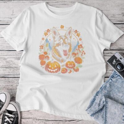 German Shepherd Dog Pumpkin Thanksgiving Fall Halloween Unisex T-shirt Cotton Tee