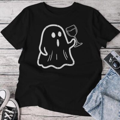 Ghost Wine Pocket Cute Hallowine Halloween Costume Unisex T-shirt Cotton Tee