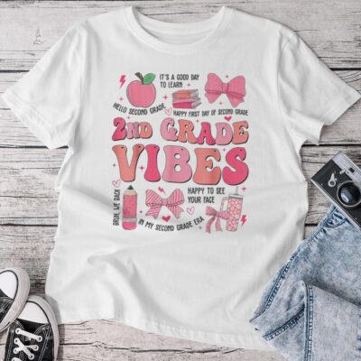 Girls 2Nd Grade Vibes Coquette Bow Back To School Teacher Unisex T-shirt Cotton Tee