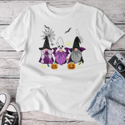 Gnomes Ghost Scary Gnome Autumn Pumpkin Halloween Men Unisex T-shirt Cotton Tee