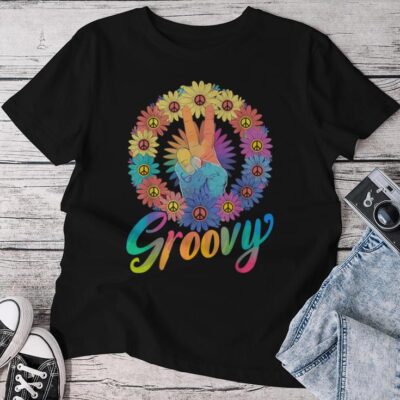 Groovy Peace Sign Tie Dye Hippie Unisex T-shirt Cotton Tee