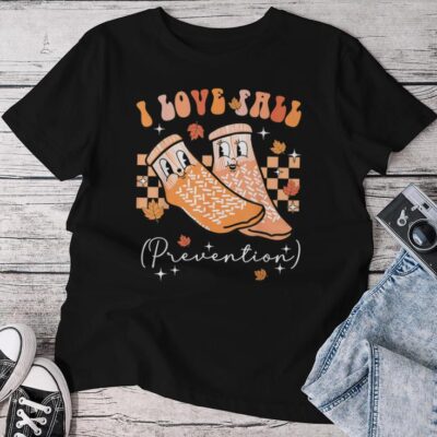 Groovy Retro I Love Fall Prevention Fall Physical Therapy Unisex T-shirt Cotton Tee