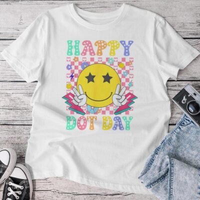Happy Dot Day 2024 Colorful Polka Dot Smile Face Teacher Kid Unisex T-shirt Cotton Tee