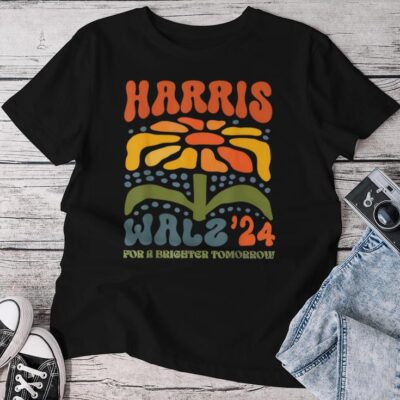 Harris Walz Waltz 2024 Retro Boho Vintage Groovy Flowers Unisex T-shirt Cotton Tee