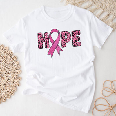 Hope Pink Ribbon Leopard Sunflower Breast Cancer Awareness Unisex T-Shirt Cotton Tee TFN1044