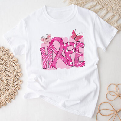 Hope Pink Ribbon Leopard Sunflower Breast Cancer Awareness Unisex T-Shirt Cotton Tee TFN1047