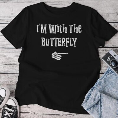 I'm With Butterfly Halloween Costume Couples Matching Unisex T-shirt Cotton Tee