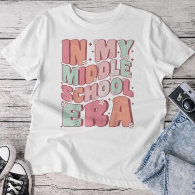 In My Middle School Era Cute Groovy First Day Back To School Unisex T-shirt Cotton Tee