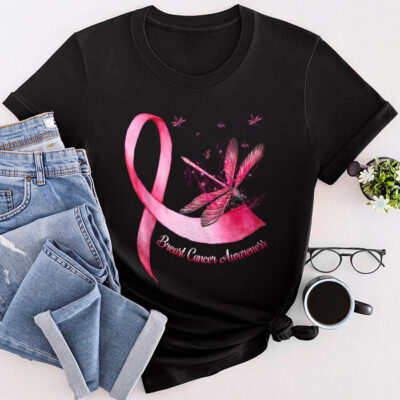 In October We Wear Pink Breast Cancer Awareness Dragonfly Unisex T-Shirt Cotton Tee TFN1180