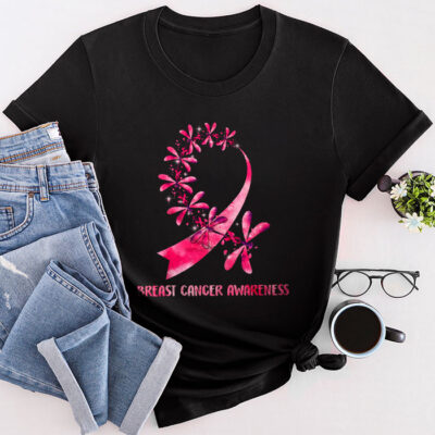 In October We Wear Pink Breast Cancer Awareness Dragonfly Unisex T-Shirt Cotton Tee TFN1181