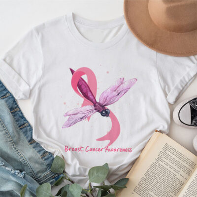 In October We Wear Pink Breast Cancer Awareness Dragonfly Unisex T-Shirt Cotton Tee TFN1182