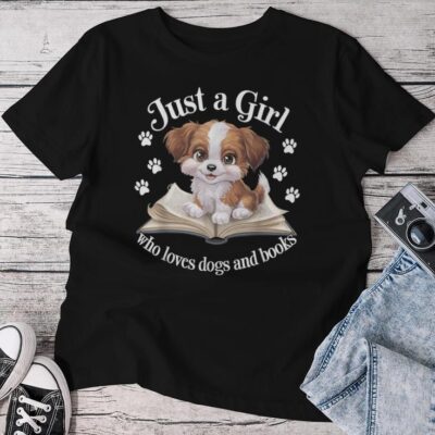 Just A Girl Who Loves Dogs And Books Cute Dog Unisex T-shirt Cotton Tee