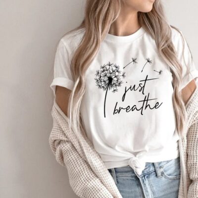 Just Breathe Meditation Shirt Boho Windflower Yoga Instructor Tee EST1030