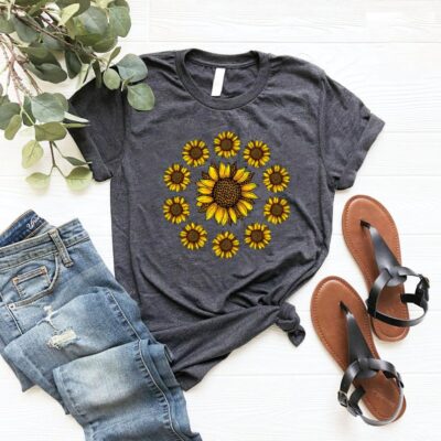 Leopard Sunflower Shirt Floral Leopard Print Botanical Nature Tee EST2085