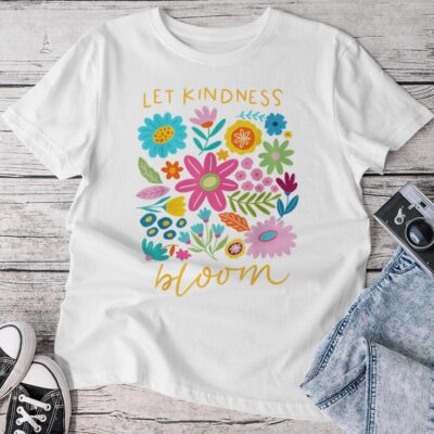 Let Kindness Bloom Be Kind Flowers Mental Health Matters Unisex T-shirt Cotton Tee