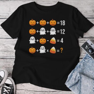 Math Teacher Halloween Equation Pumpkin Ghost Candy Corn Unisex T-shirt Cotton Tee