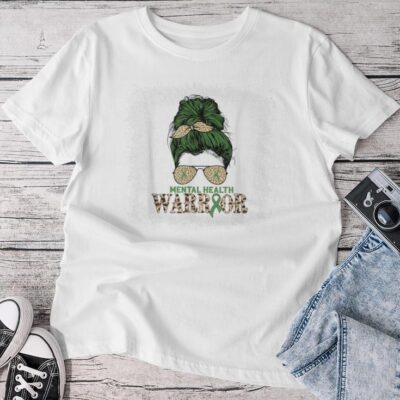 Messy Bun Warrior Leopard Mental Health Awareness Unisex T-shirt Cotton Tee