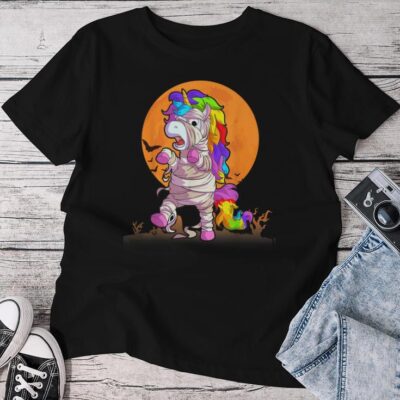 Mummy Unicorn Halloween Girls Unicorn Halloween Unisex T-shirt Cotton Tee
