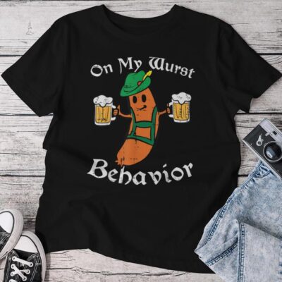 Oktoberfest On My Wurst Behavior German Unisex T-shirt Cotton Tee