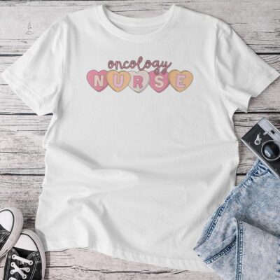 Oncology Registered Nurse Valentine's Day Heart Graduation Unisex T-shirt Cotton Tee