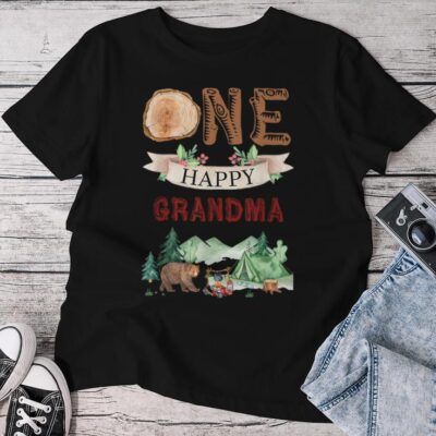 One Happy Grandma Camping Birthday Camper First Unisex T-shirt Cotton Tee