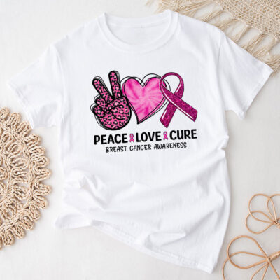 Peace Love Cure Pink Ribbon Cancer Breast Awareness Unisex T-Shirt Cotton Tee TFN1020