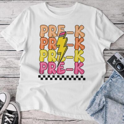 Pre-K Lightning Bolt Pencil Retro Teacher Boys Girls Unisex T-shirt Cotton Tee
