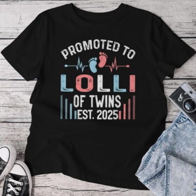 Promoted To Lolli Of Twins Est 2025 Twin Baby Shower Unisex T-shirt Cotton Tee