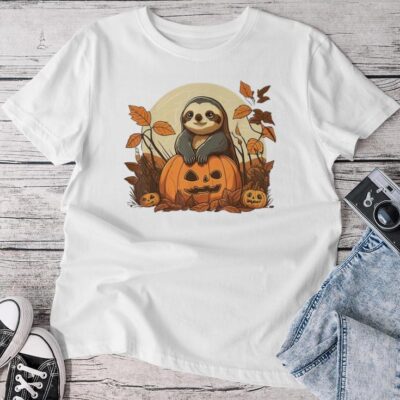Pumpkin Sloth Costume On Sloth Halloween Unisex T-shirt Cotton Tee
