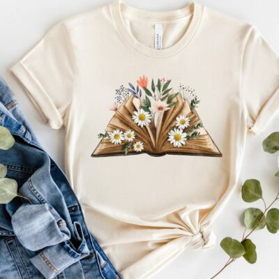 Reading Shirt Book Lover Librarian Teacher Gift Floral Graphic Tee EST1108