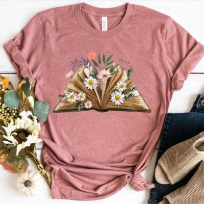 Reading Shirt Book Lover Librarian Teacher Gift Floral Graphic Tee EST2108