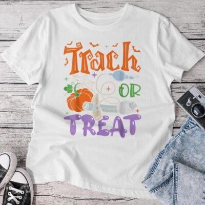 Respiratory Therapist Trach Or Treat Icu Rn Halloween Nurse Unisex T-shirt Cotton Tee