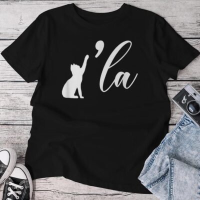 Retro Cat Comma La Cat Ladie La Boys Girls Unisex T-shirt Cotton Tee
