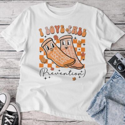 Retro I Love Fall Prevention Thanksgiving Nurse Ot Slp Pta Unisex T-shirt Cotton Tee