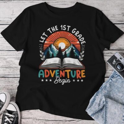 Retro Let The 1St Grade Adventure Begin First Grade Teacher Unisex T-shirt Cotton Tee