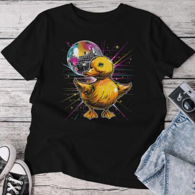Rubber Duck Disco Dancing Disco Ball Music Rubber Duckie Unisex T-shirt Cotton Tee
