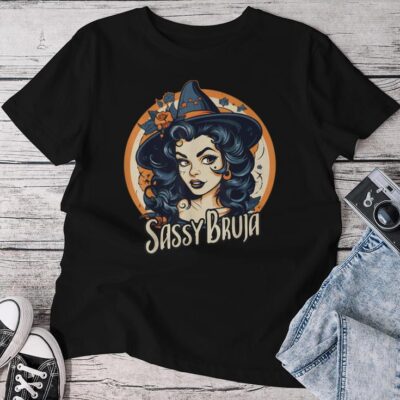 Sassy Bruja Latina Mexican Halloween Witch Girls Unisex T-shirt Cotton Tee