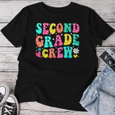 Second Grade Crew Groovy Team 2Nd Grade Squad Back To School Unisex T-shirt Cotton Tee