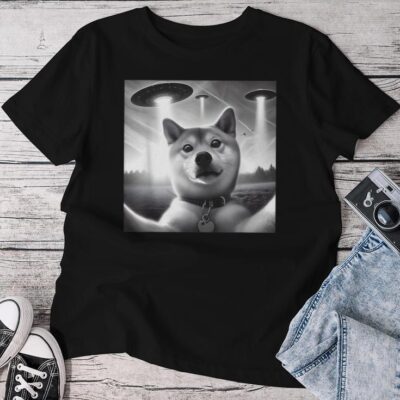 Shiba Inu Dog Dad Mom Graphic Selfie Ufos Weird Aliens Unisex T-shirt Cotton Tee