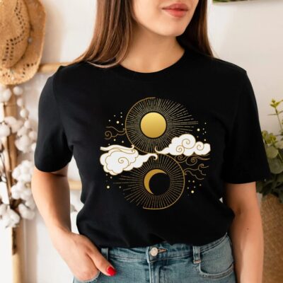 Sun and Moon Shirt Celestial Yoga Aesthetic Pagan Clothing Tee EST1111