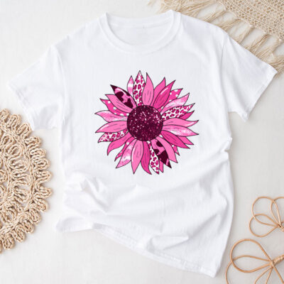 Sunflower Pink Breast Cancer Awareness Women Warrior Unisex T-Shirt Cotton Tee TFN1039