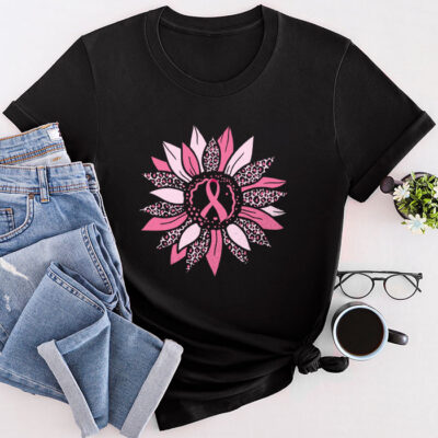 Sunflower Pink Breast Cancer Awareness Women Warrior Unisex T-Shirt Cotton Tee TFN1041