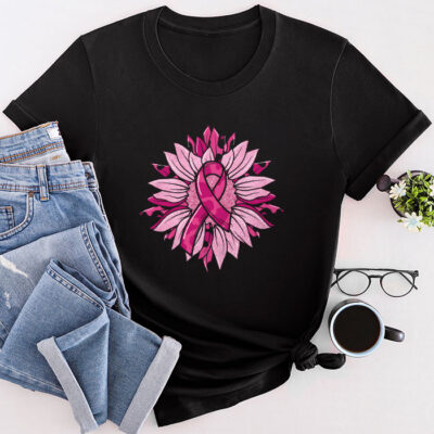 Sunflower Pink Breast Cancer Awareness Women Warrior Unisex T-Shirt Cotton Tee TFN1042