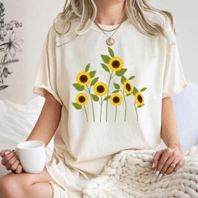 Sunflower Shirt Floral Fall Garden Sunshine Gift For Women Tee EST1048