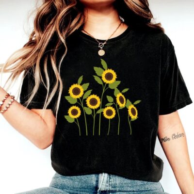 Sunflower Shirt Floral Fall Garden Sunshine Gift For Women Tee EST2048