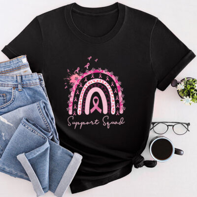 Support Squad Breast Cancer Awareness Survivor Pink Rainbow Unisex T-Shirt Cotton Tee TFN1157