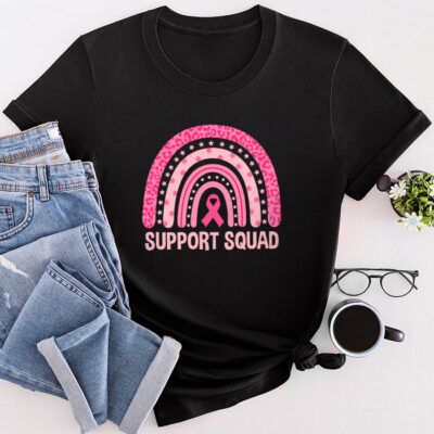 Support Squad Breast Cancer Awareness Survivor Pink Rainbow Unisex T-Shirt Cotton Tee TFN1160