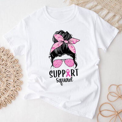 Support Squad Messy Bun Leopard Pink Breast Cancer Awareness Unisex T-Shirt Cotton Tee TFN1005