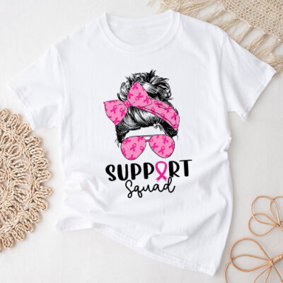 Support Squad Messy Bun Leopard Pink Breast Cancer Awareness Unisex T-Shirt Cotton Tee TFN1009